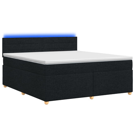 Boxmadras med topmadras med hovedgærde Sort 180 x 200 cm Stof