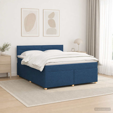 Boxmadras med topmadras med hovedgærde Blå 160 x 200 cm Stof