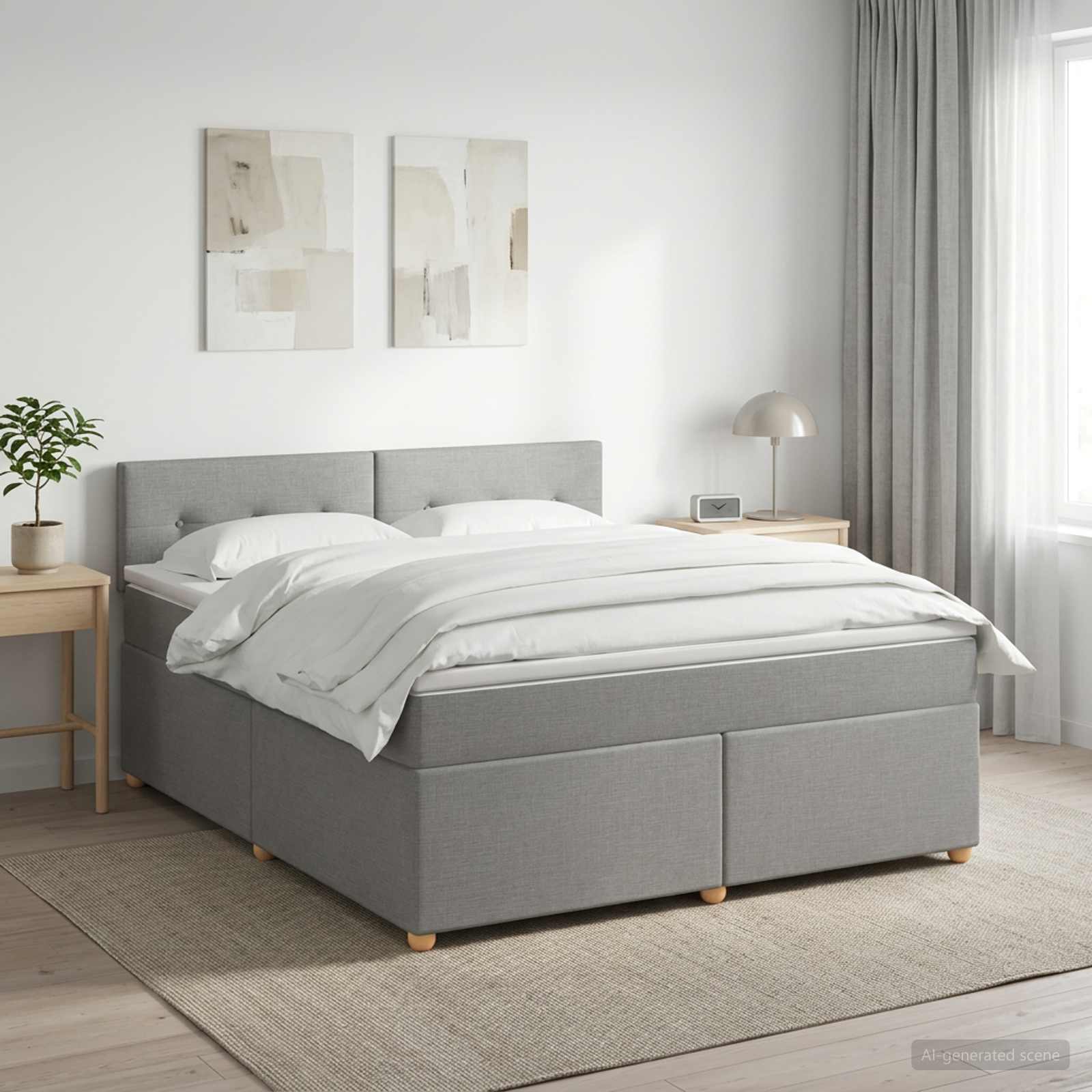 Boxmadras med topmadras Lysegr 160 x 200 cm Stof