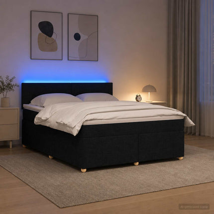 Boxmadras med topmadras med hovedgærde Sort 180 x 200 cm Stof