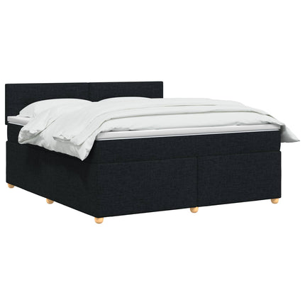 Boxmadras med topmadras med hovedgærde Sort 180 x 200 cm Stof