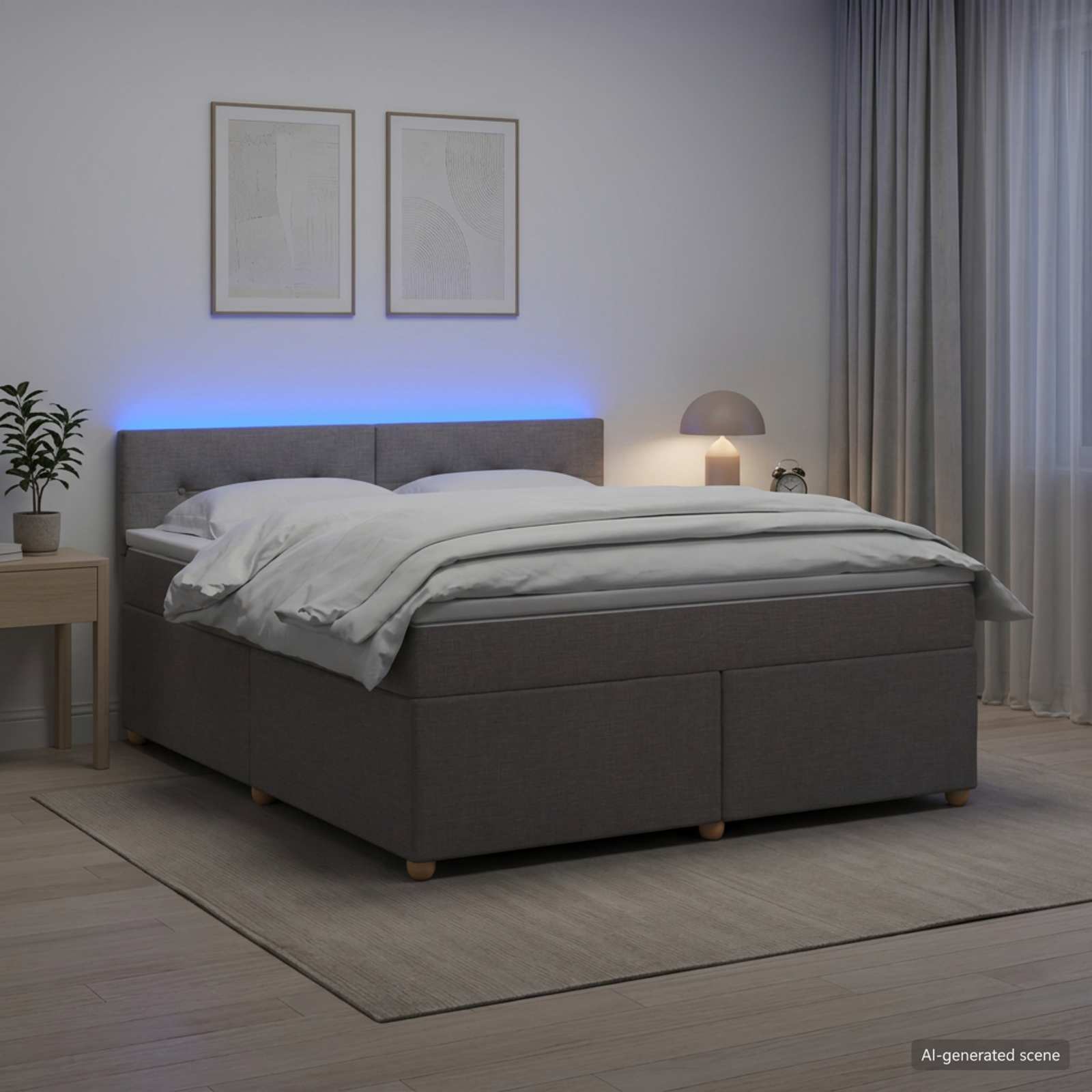 Boksmadrasseng med topmadras og LED gråbrun 160 x 200 cm