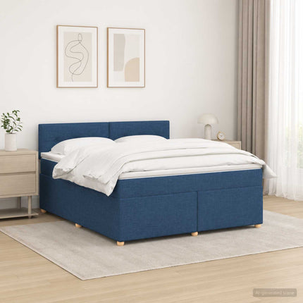 Boxmadras med topmadras med hovedgærde Blå 180 x 200 cm Stof