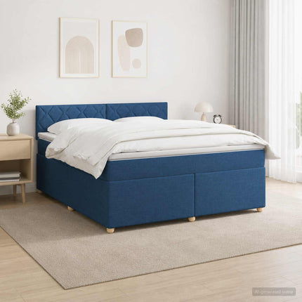Boxmadras med topmadras med hovedgærde Blå 140 x 190 cm Stof