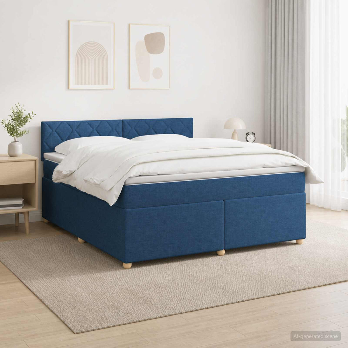 Boxmadras med topmadras med hovedgrde Bl 140 x 190 cm Stof