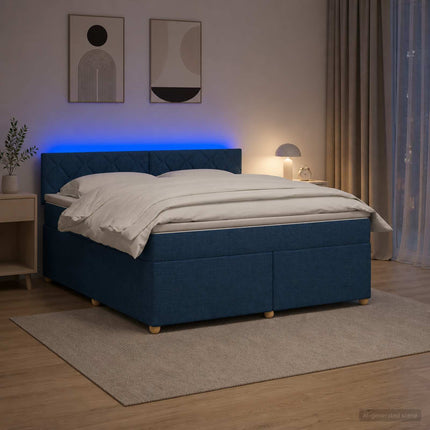Boxmadras med topmadras med hovedgærde Blå 140 x 190 cm Stof