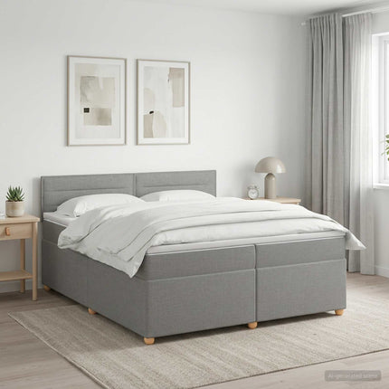 Boxmadras med topmadras Lysegrå 200 x 200 cm Stof
