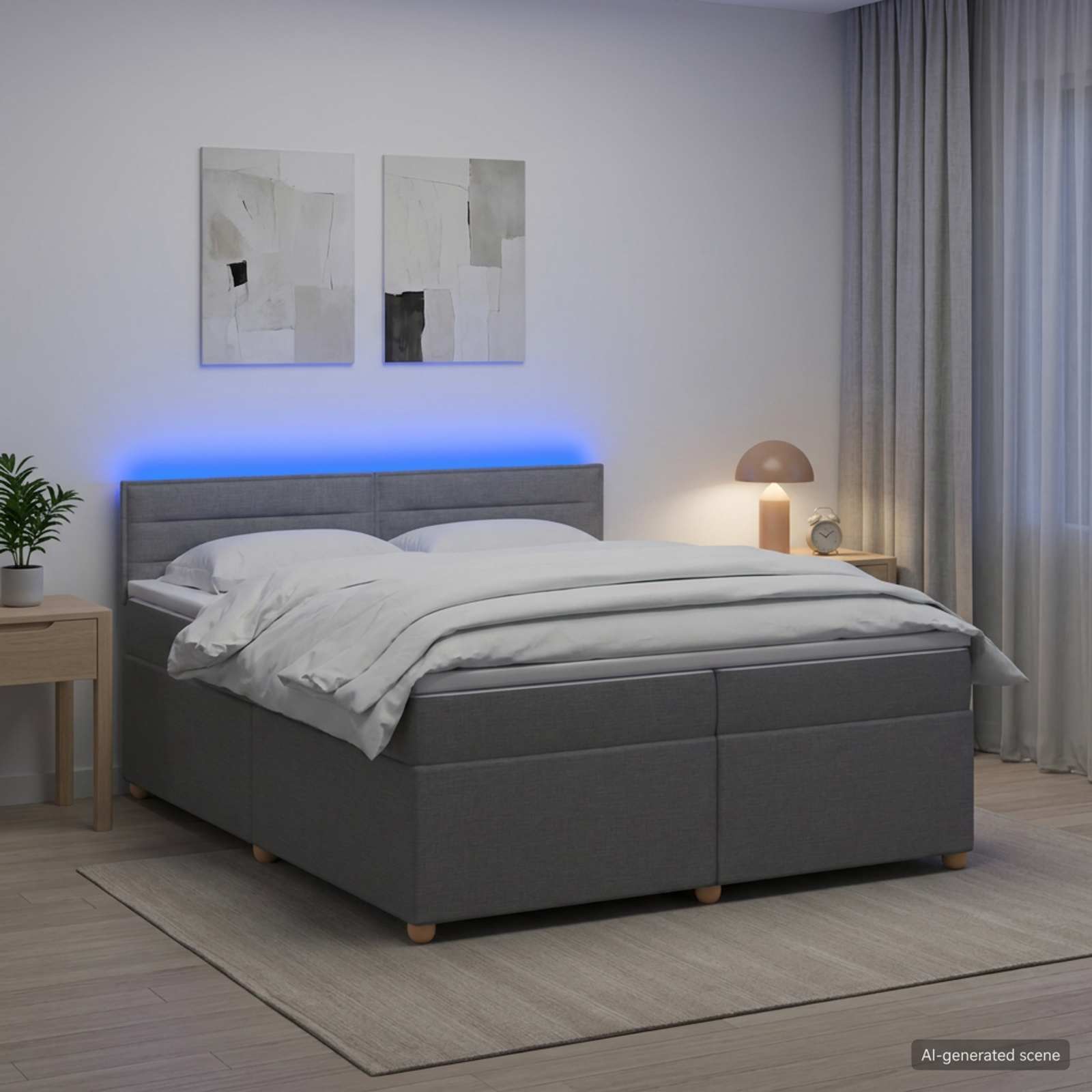 Boxmadras med topmadras Lysegr 200 x 200 cm Stof