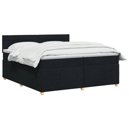 Boxmadras med topmadras med hovedgærde Sort 200 x 200 cm Stof