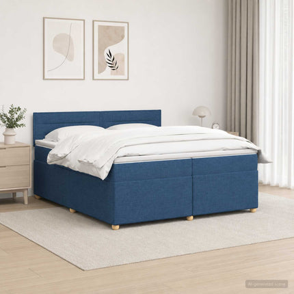 Boxmadras med topmadras med hovedgærde Blå 200 x 200 cm Stof
