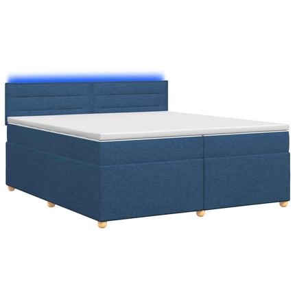 Boxmadras med topmadras med hovedgærde Blå 200 x 200 cm Stof