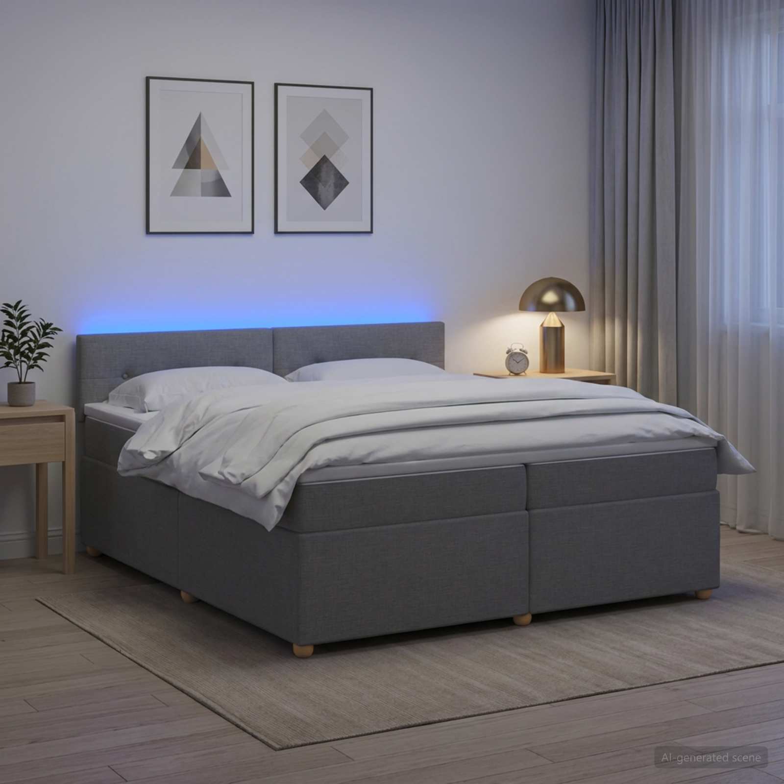 Boxmadras med topmadras Lysegr 200 x 200 cm Stof