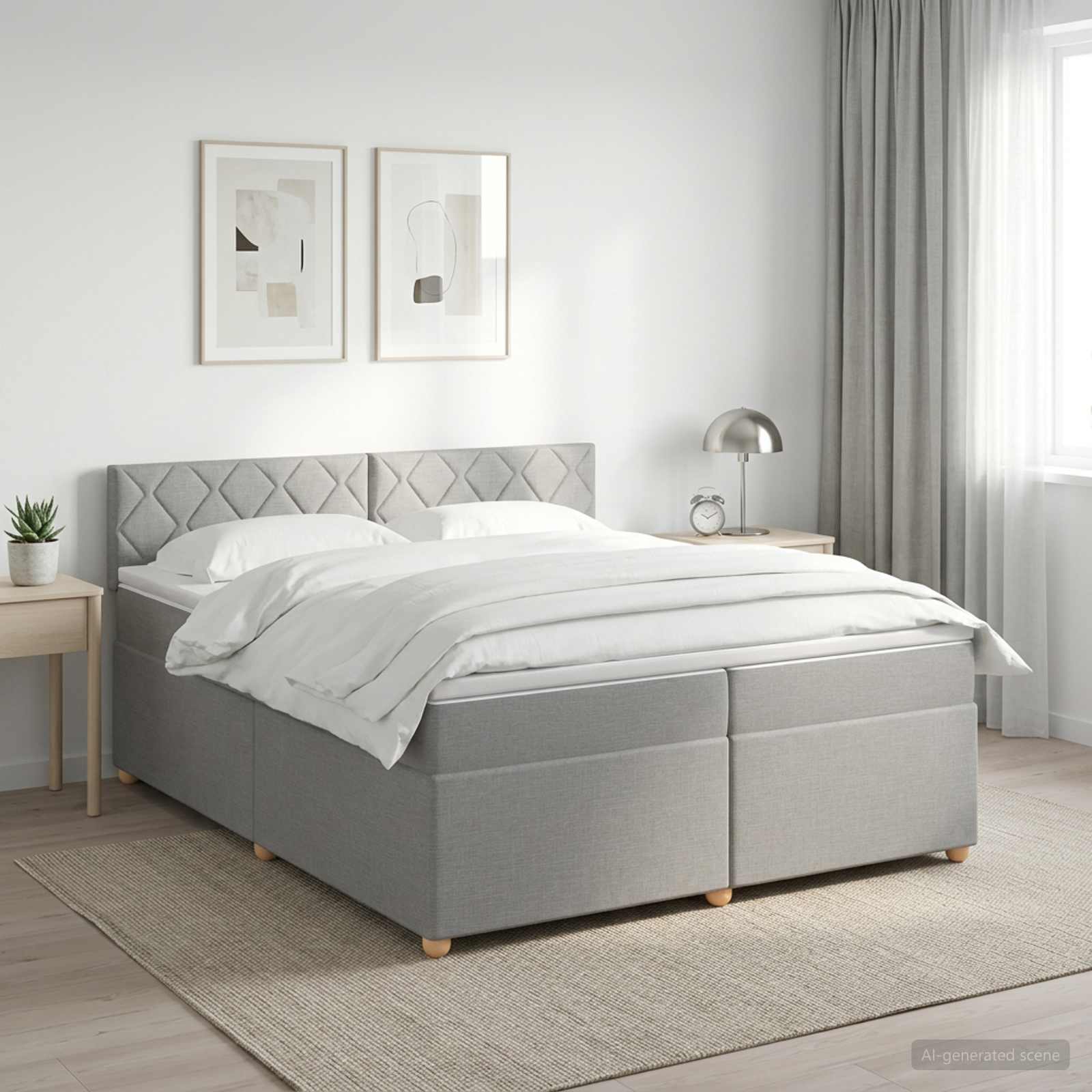 Boxmadras med topmadras Lysegr 200 x 200 cm Stof