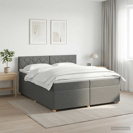 Boxmadras med topmadras Mørkegrå 200 x 200 cm Stof