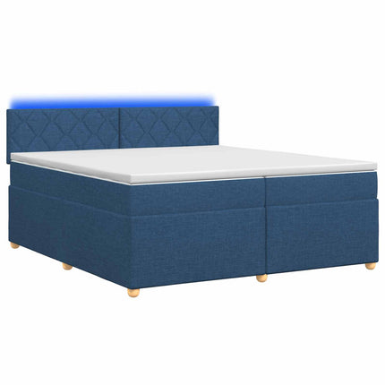 Boxmadras med topmadras med hovedgærde Blå 200 x 200 cm Stof