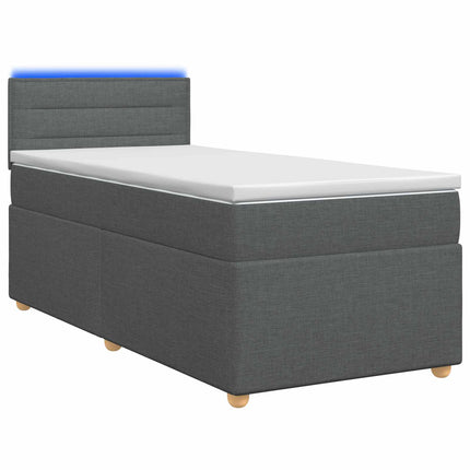 Box Spring Seng med Madras og LED Mørkegrå 90 x 190 cm Stof