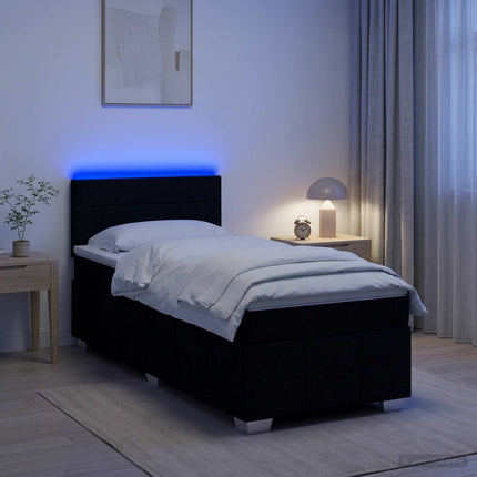 Boxmadras med topmadras med hovedgærde Sort 90 x 200 cm Stof