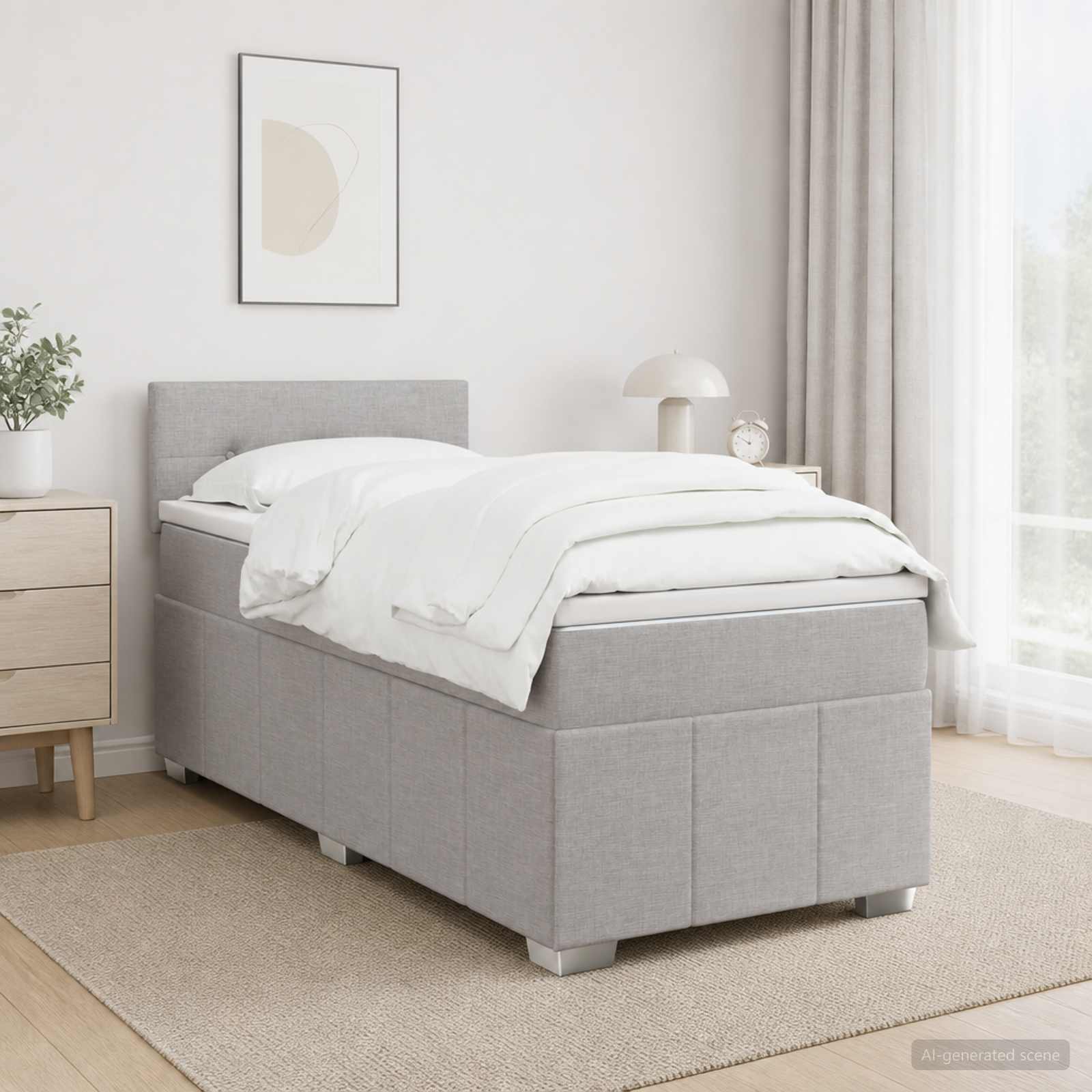 Boxmadras med topmadras Lysegr 100 x 200 cm Stof