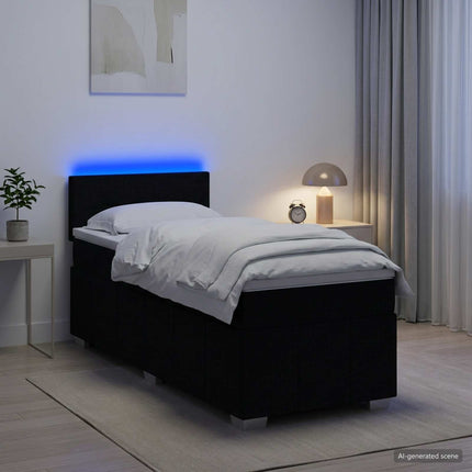 Boxmadras med topmadras med hovedgærde Sort 90 x 190 cm Stof