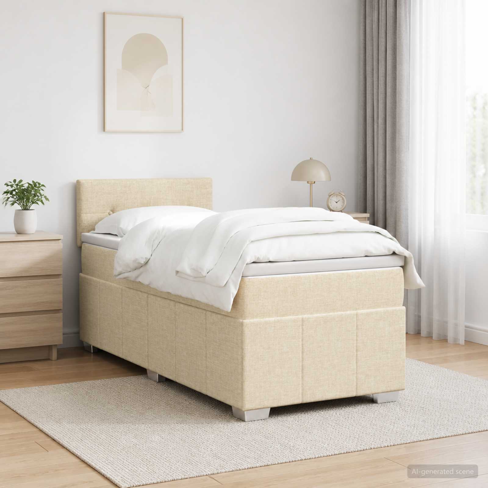 Kontinentalseng med madras og topmadras 100 x 200 cm cremefarvet stof