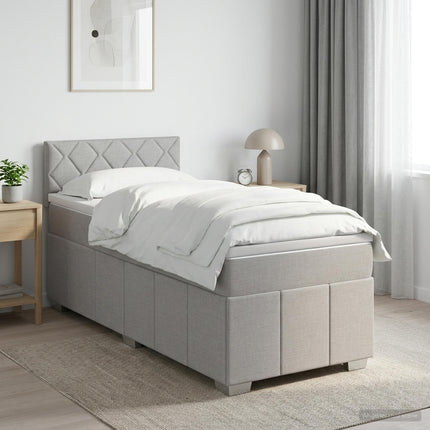 Box Spring Seng med Madras og LED Lysegrå 90 x 190 cm Stof