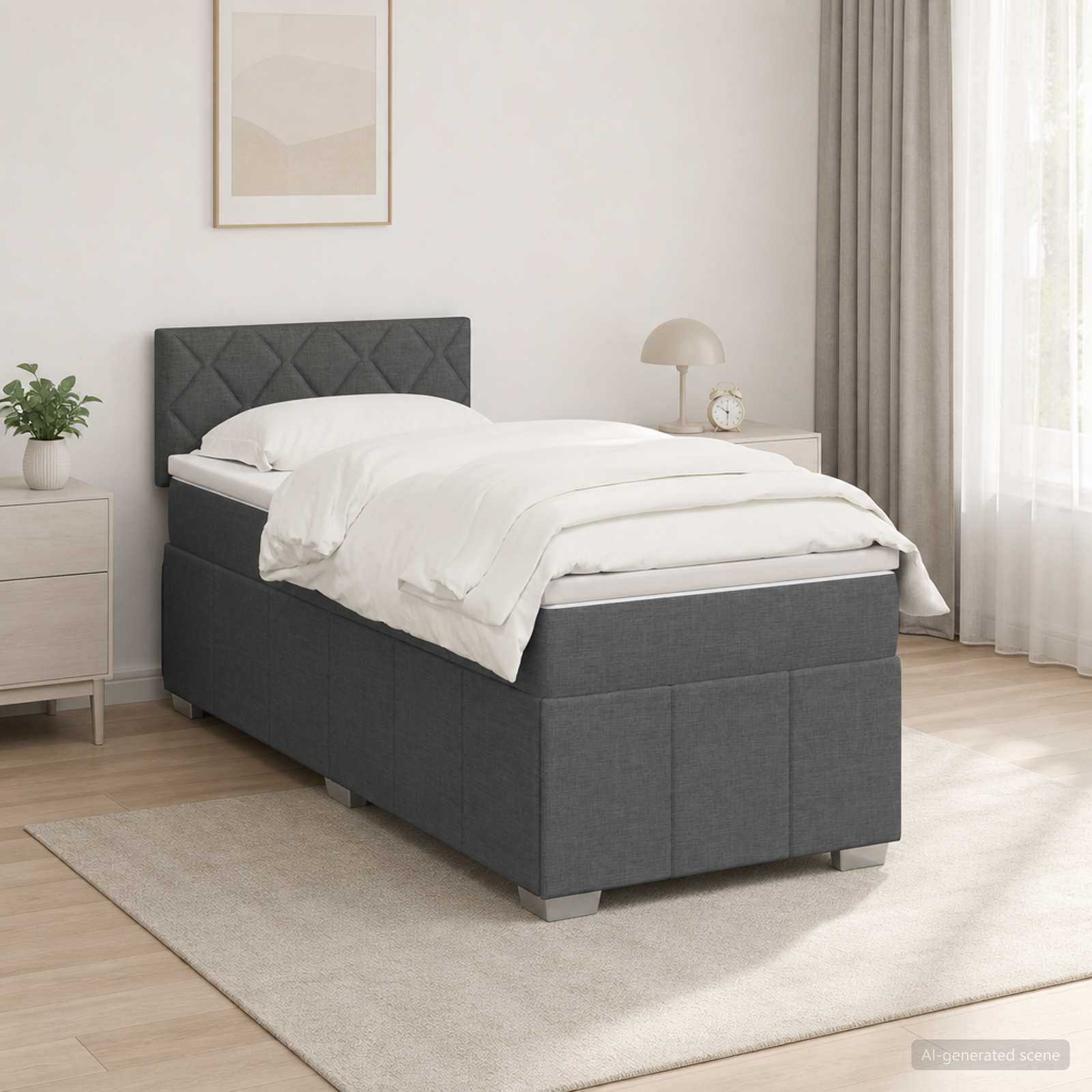Box Spring Seng med Madras og LED Mrkegr 90 x 190 cm Stof