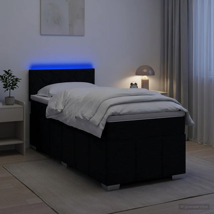 Boxmadras med topmadras med hovedgærde Sort 90 x 190 cm Stof