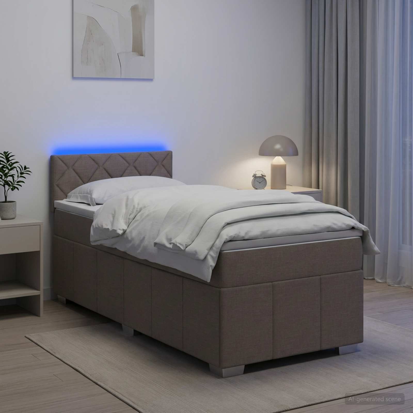 Boksmadras seng med topmadras og LED 100 x 200 cm - gråbrun