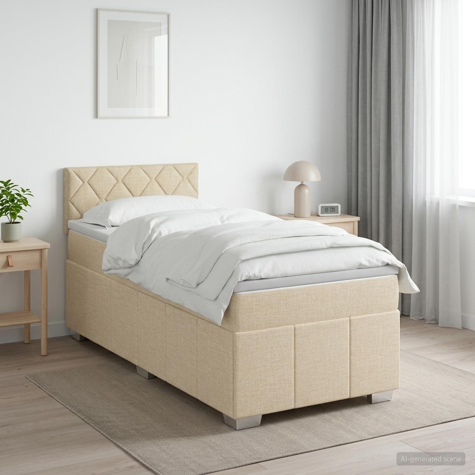 Kontinentalseng med madras og topmadras 100 x 200 cm cremefarvet stof