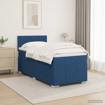 Boxmadras med topmadras med hovedgærde Blå 90 x 200 cm Stof