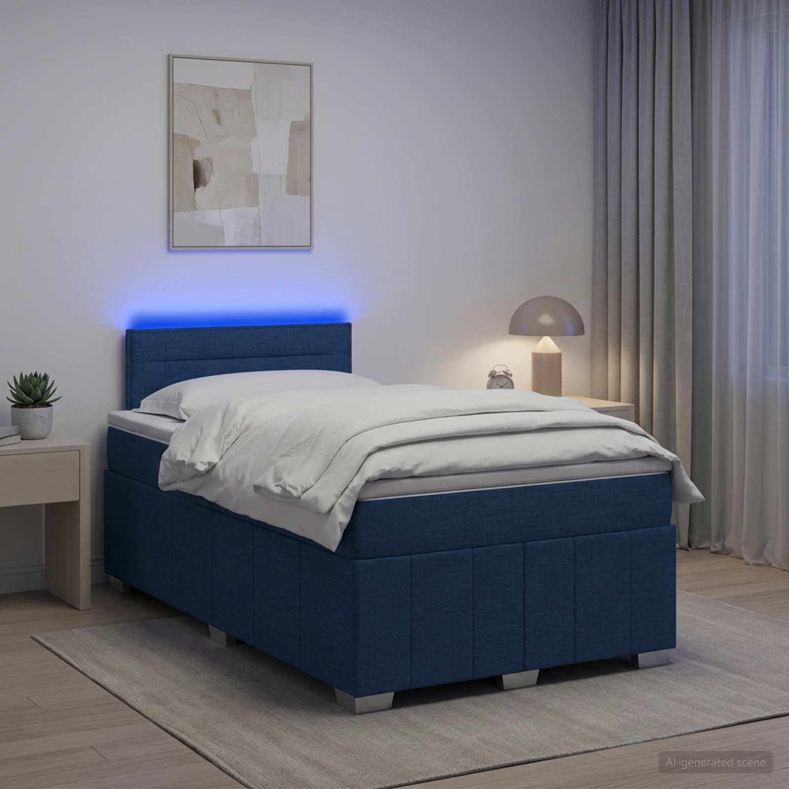 Boxmadras med topmadras med hovedgrde Bl 120 x 190 cm Stof