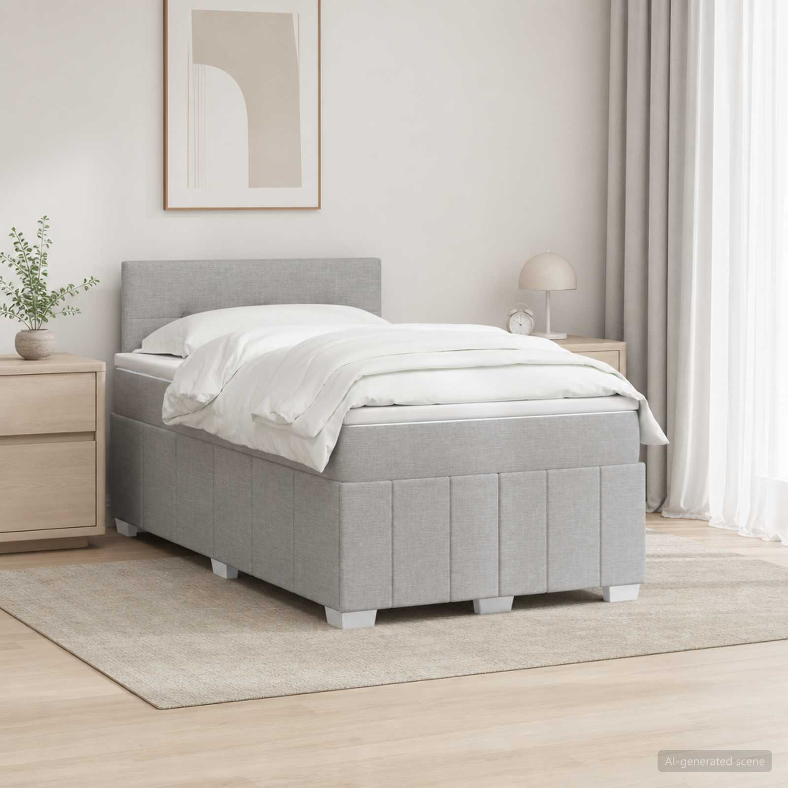 Boxmadras med topmadras Lysegr 120 x 190 cm Stof