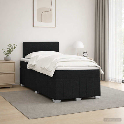 Boxmadras med topmadras med hovedgærde Sort 120 x 190 cm Stof