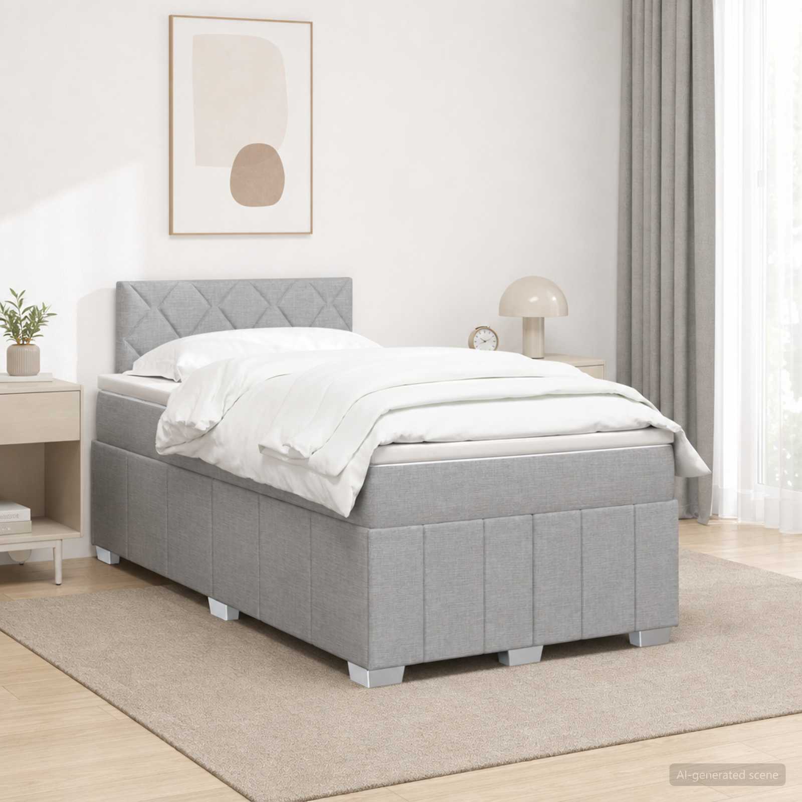 Boxmadras med topmadras Lysegr 120 x 190 cm Stof