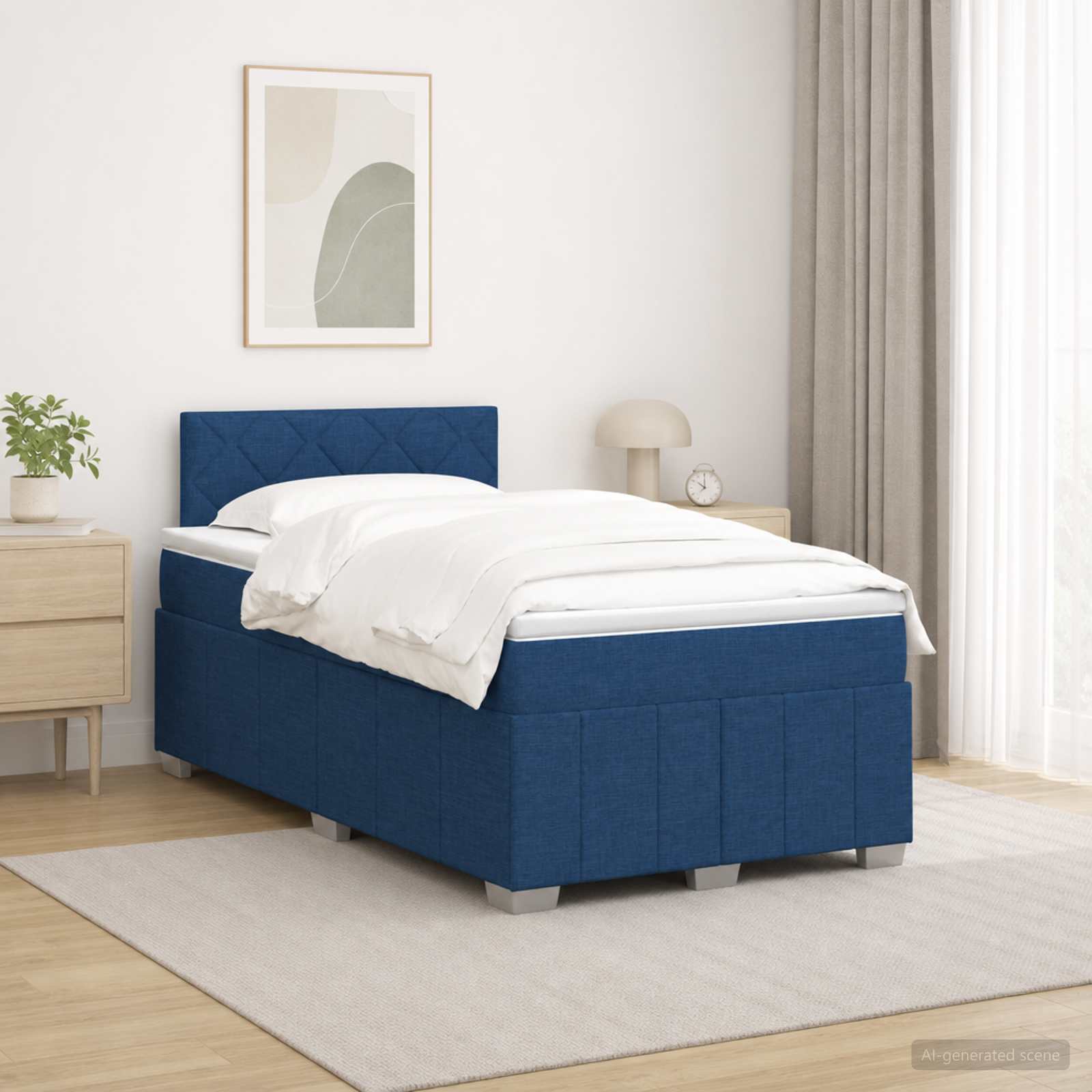 Boxmadras med topmadras med hovedgrde Bl 120 x 200 cm Stof