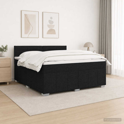 Boxmadras med topmadras med hovedgærde Sort 160 x 200 cm Stof