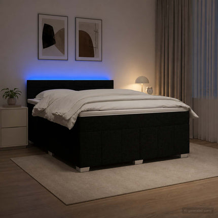 Boxmadras med topmadras med hovedgærde Sort 180 x 200 cm Stof