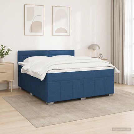 Boxmadras med topmadras med hovedgærde Blå 160 x 200 cm Stof