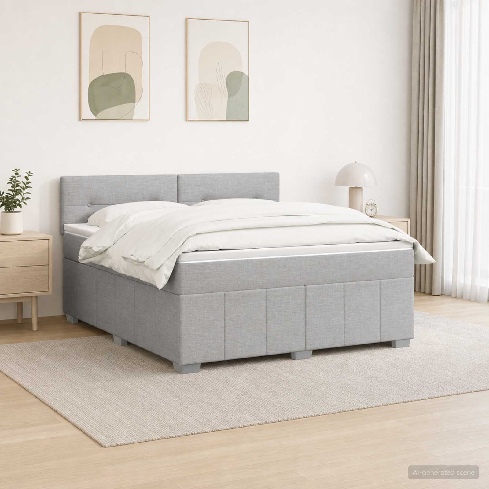 Boxmadras med topmadras Lysegr 180 x 200 cm Stof