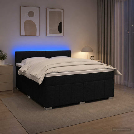 Boxmadras med topmadras med hovedgærde Sort 180 x 200 cm Stof