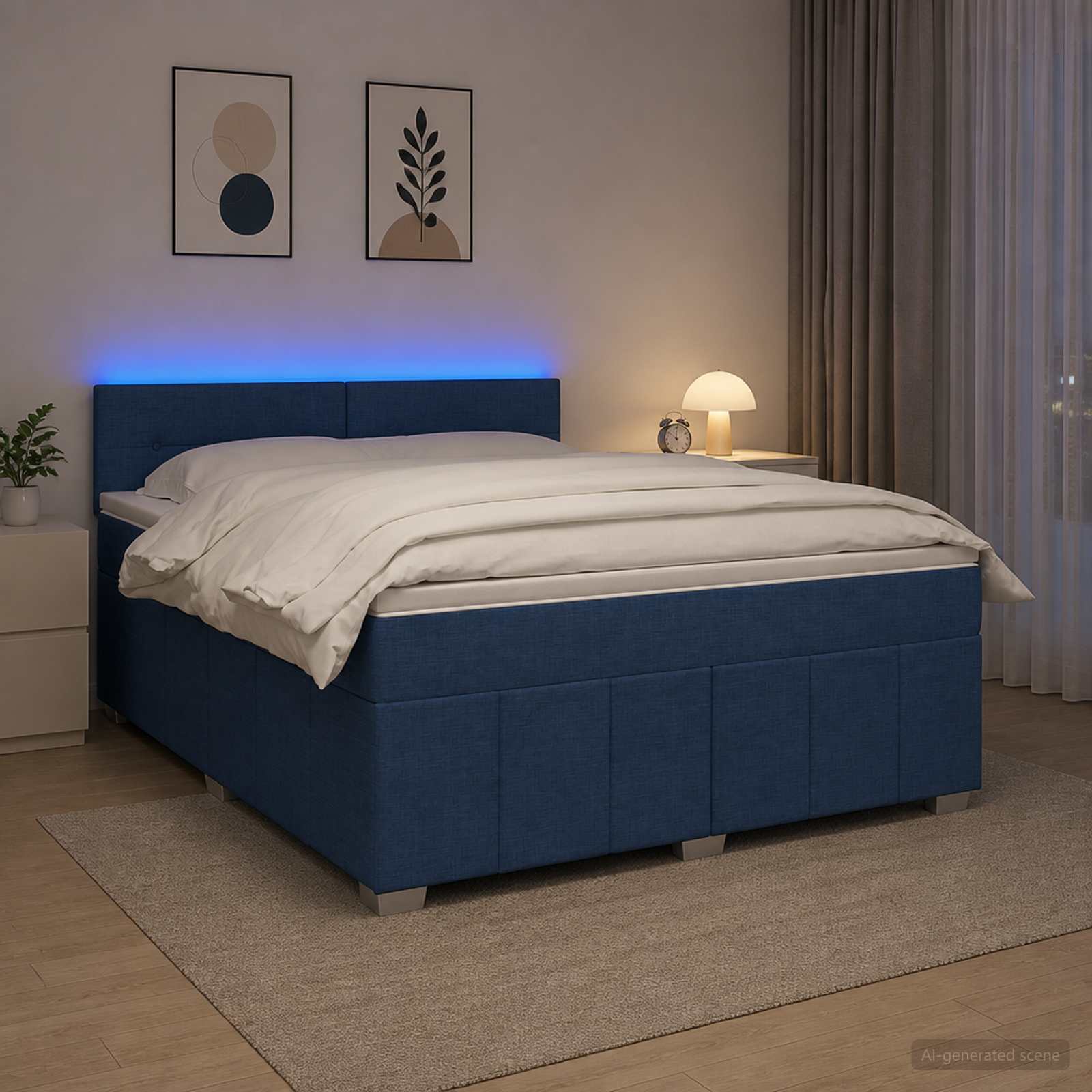 Boxmadras med topmadras med hovedgrde Bl 160 x 200 cm Stof