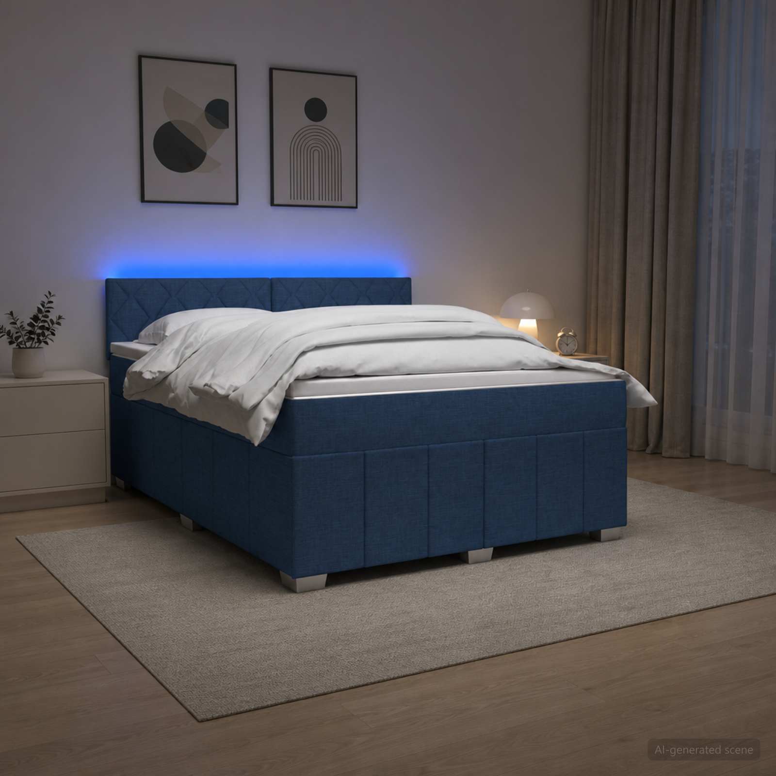 Boxmadras med topmadras med hovedgrde Bl 160 x 200 cm Stof