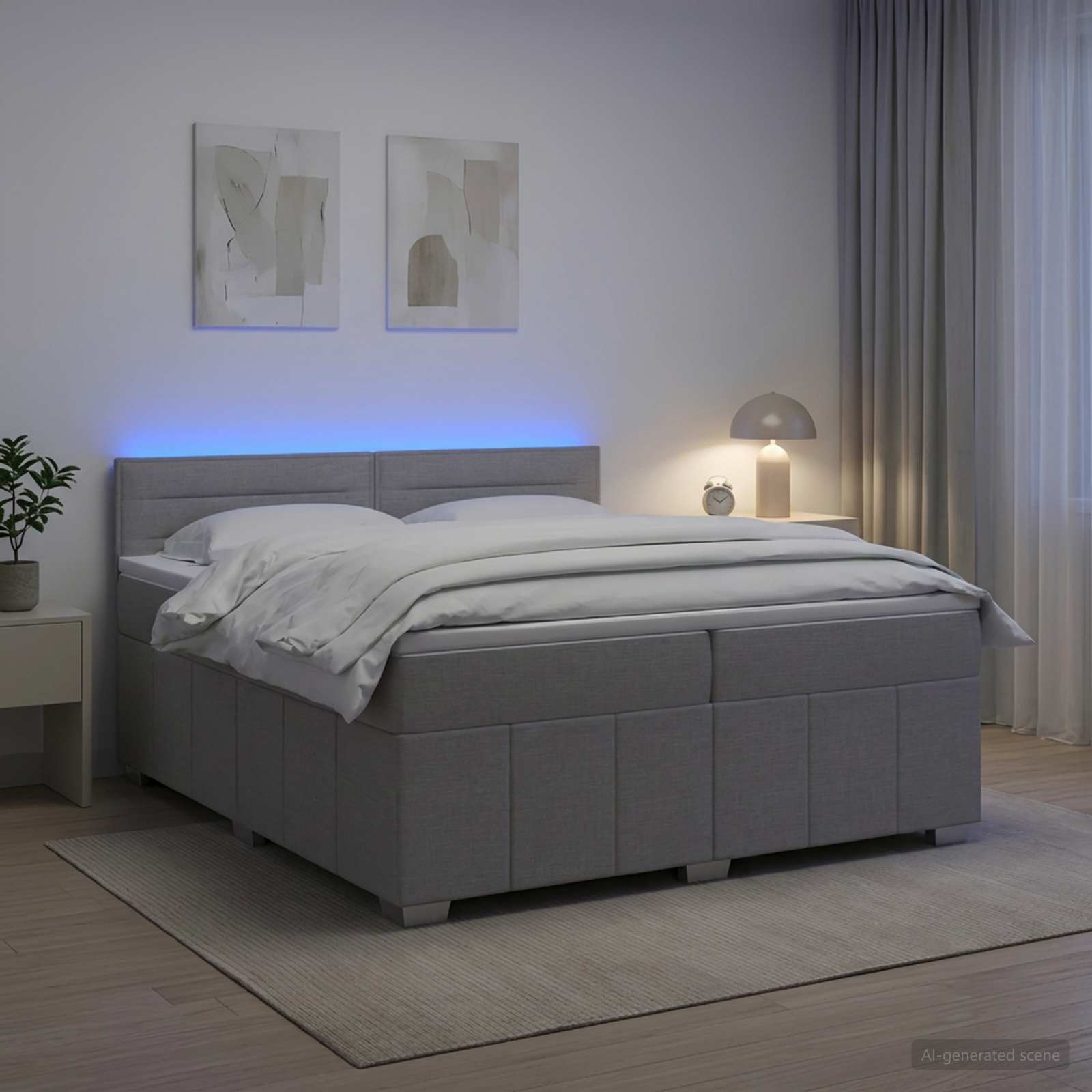 Boxmadras med topmadras Lysegr 200 x 200 cm Stof
