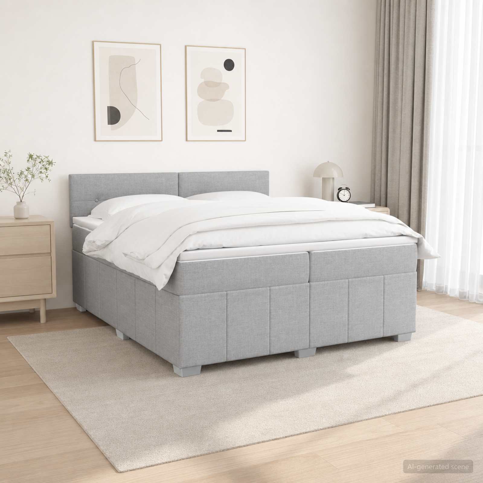 Boxmadras med topmadras Lysegr 200 x 200 cm Stof