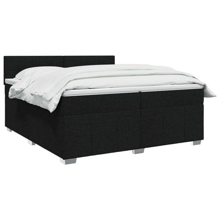 Boxmadras med topmadras med hovedgærde Sort 200 x 200 cm Stof