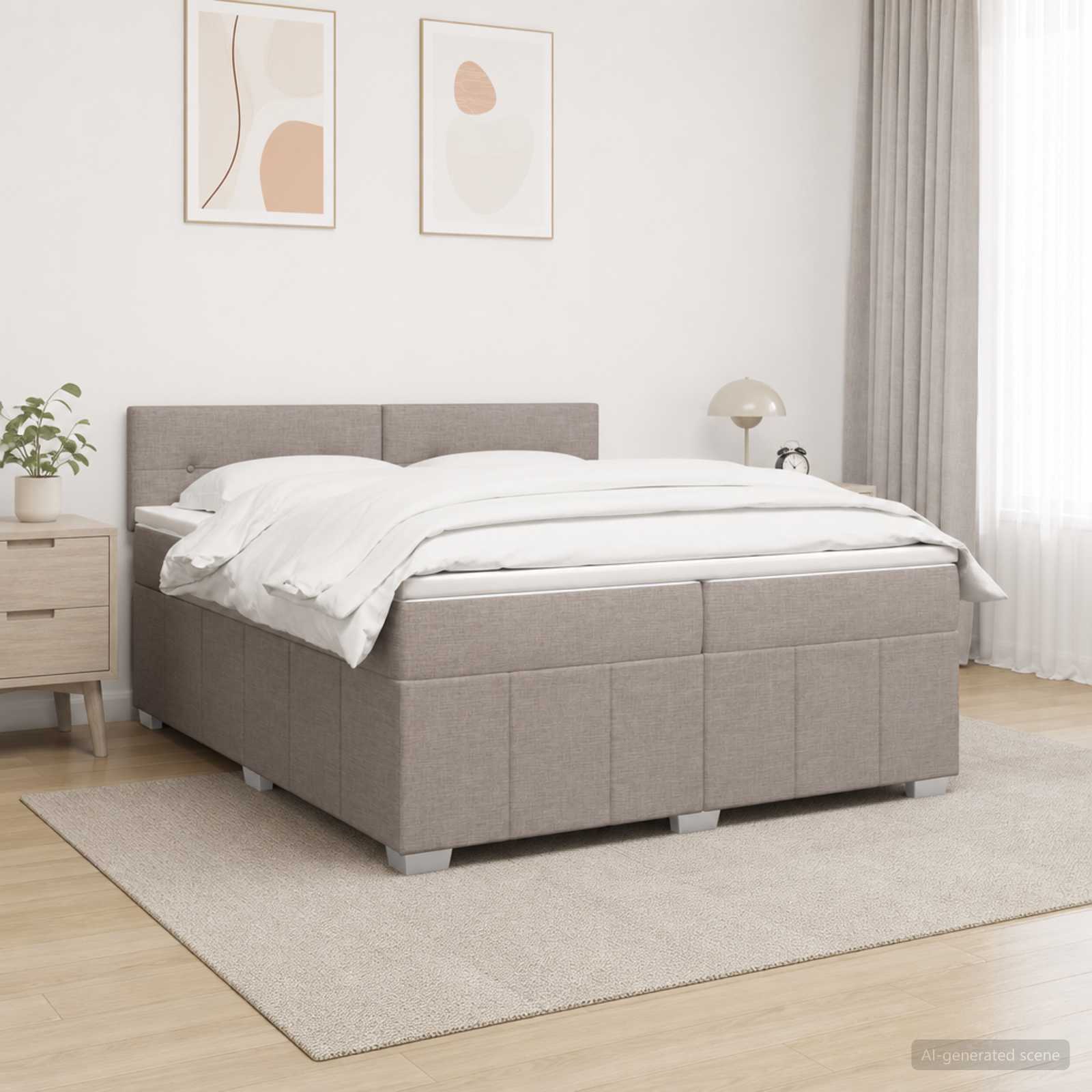 Boxmadras med topmadras Grbrun 200 x 200 cm Stof