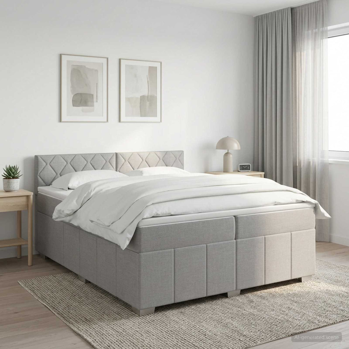 Boxmadras med topmadras Lysegr 200 x 200 cm Stof