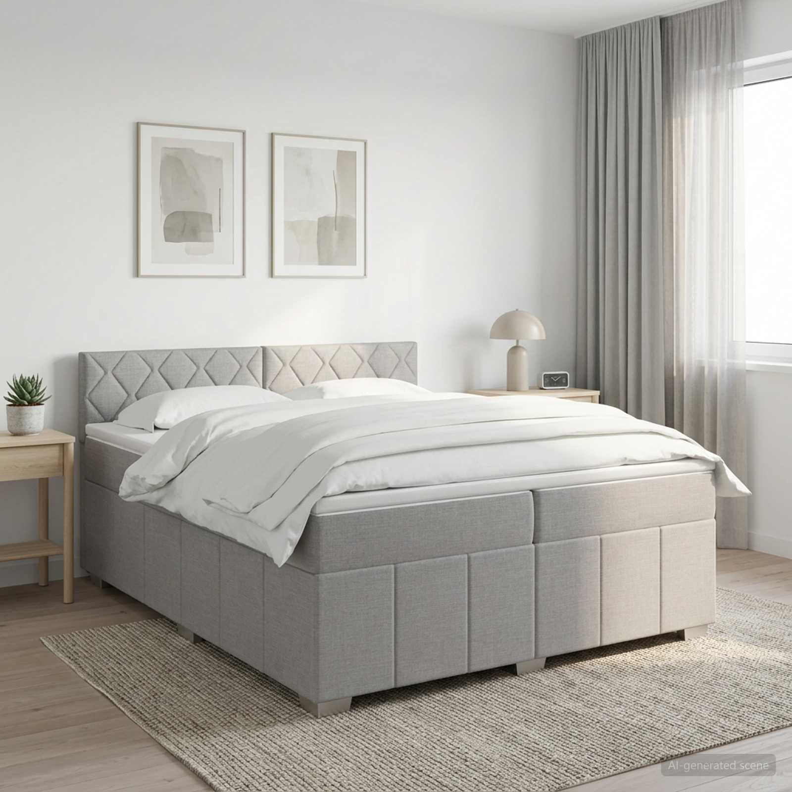Boxmadras med topmadras Lysegr 200 x 200 cm Stof