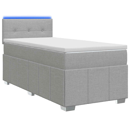 Box Spring Seng med Madras og LED Lysegrå 90 x 190 cm Stof