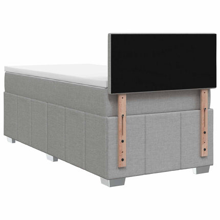 Box Spring Seng med Madras og LED Lysegrå 90 x 190 cm Stof
